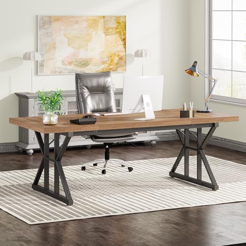 Tribesigns 70.8-Inch Executive Desk, Large Computer Office Desk Workstation, Modern Simple Style Laptop Desk Study Writing Table Business Furniture for Home Office (Light Brown, 70.8 Inch) by Tribesigns