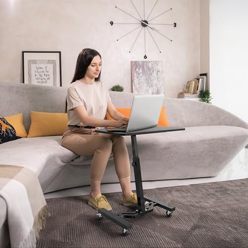 SHW Mobile Height Adjustable Laptop Rolling Cart w/Lockable Wheels, Black - Image 2