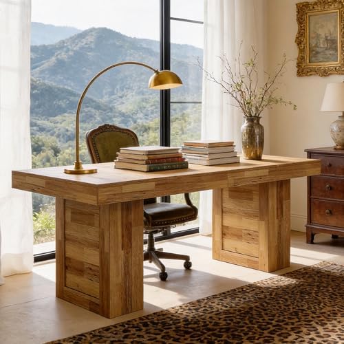 Tribesigns 63" Executive Desk, Farmhouse Wooden Office Desk, Natural Oak by Tribesigns