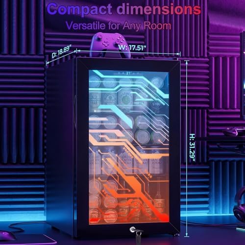 17" Beverage Refrigerator with LED Light Up Door – 128 Can Freestanding Drink Fridge, Small Beer Cooler with 4 Removable Shelves, Child Safety Lockfor Gaming Room Home Bar Party,Cyberpunk - Image 4