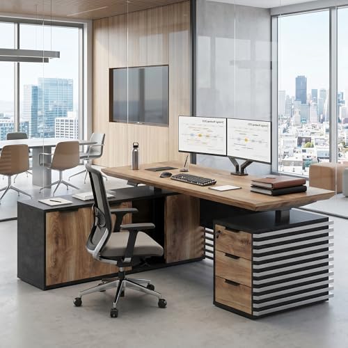 78.7" Executive Standing Desk with Locking Drawers and Charging Station - Image 4