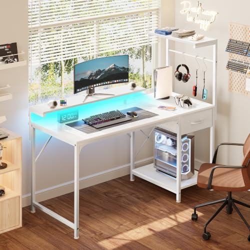 PRAISUN 47.2 Inch Gaming Desk with LED Lights & Power Outlets - Image 2