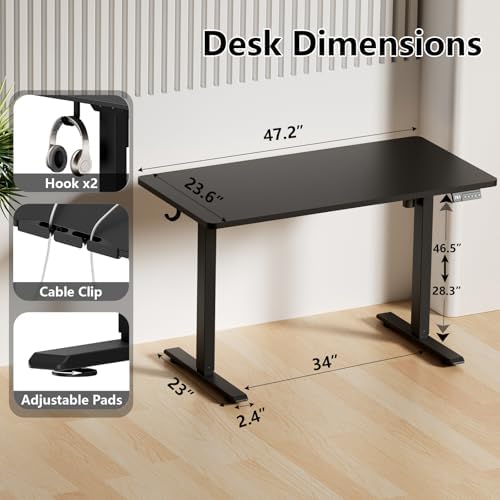 48x24 inch Electric Standing Desk, Height Adjustable, Black - Image 2