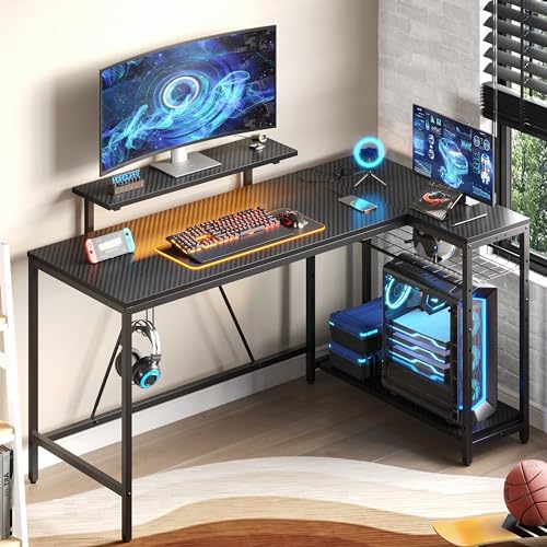 Bestier 58-Inch L-Shaped Gaming Desk with Charging & LED, Black by Bestier