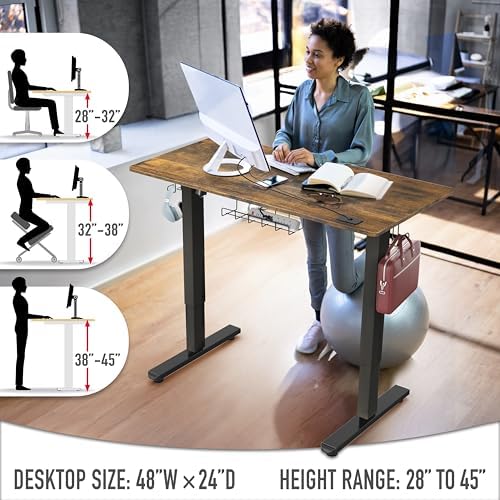 SHW 48-Inch Electric Height Adjustable Standing Desk w/Drawer, Rustic Brown - Image 6
