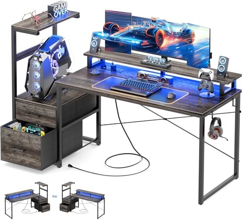 Aheaplus 59" Gaming Desk with RGB LED & Power Outlet &PC Case/Printer Stand - Image 3