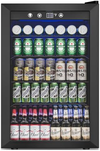 Feelfunn 4.5Cu.Ft Beverage Refrigerator 145Can Mini Fridge Glass Door Black by Feelfunn