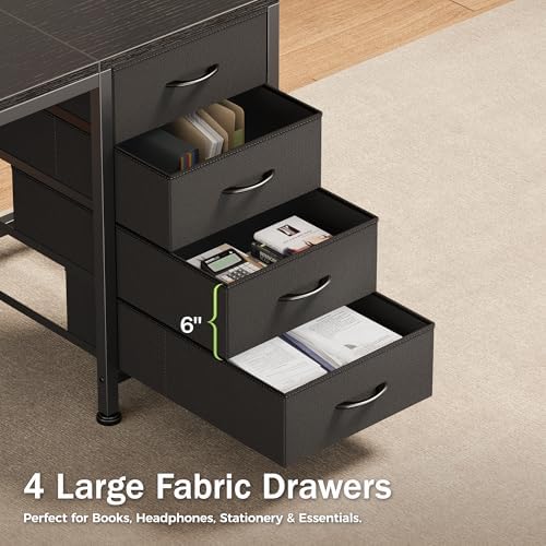 PRAISUN 63 Inch Computer Office Desk with Power Outelts and USB-C Port, Reversible Gaming Desk with 4 Fabric Drawers, Work Study Desk Work from Home, Black - Image 6