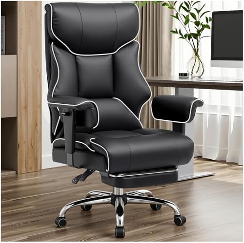 GTPLAYER Big and Tall Gaming Chair 400lbs Heavy Duty Office Chair with Foot Rest & Ergonomic Pocket Spring Cushion, High Back Lumbar Support for Lower Back Pain Relief, White/Black by GTPLAYER