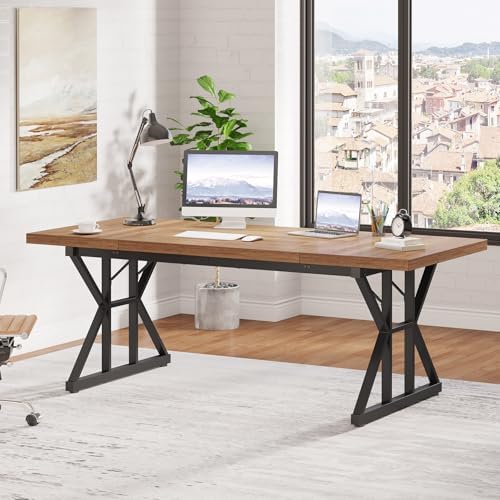 Tribesigns 70.8-Inch Executive Desk, Large Computer Office Desk Workstation, Modern Simple Style Laptop Desk Study Writing Table Business Furniture for Home Office (Light Brown, 70.8 Inch) - Image 3