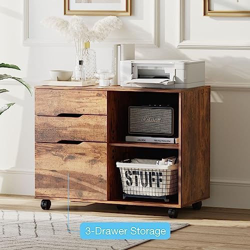 OLIXIS 3 Drawer Lateral File Cabinet, Rolling Printer Stand with Storage - Image 6