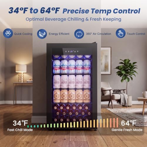 Beverage Cooler Refrigerator, 3.2 Cu. Ft. Mini Fridge with Glass Door Black - Image 2