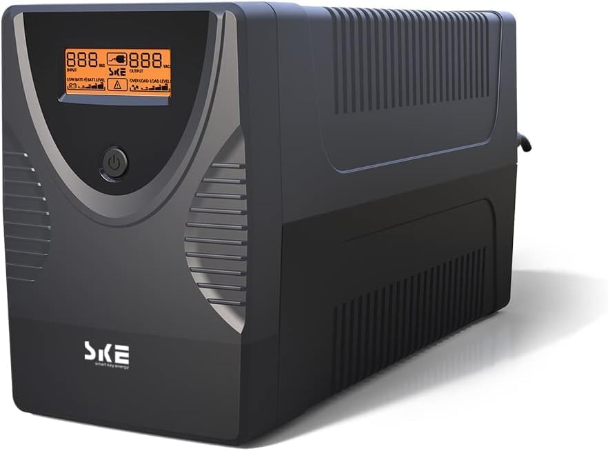 SKE SK850 850VA/480W UPS Battery Backup & Surge Protector - Uninterruptible Power Supply with LCD Display, AVR Voltage Regulation, 6 Outlets, Backup Power for PC, Router, NAS & Home Office by SKESMARTKEYENERGY