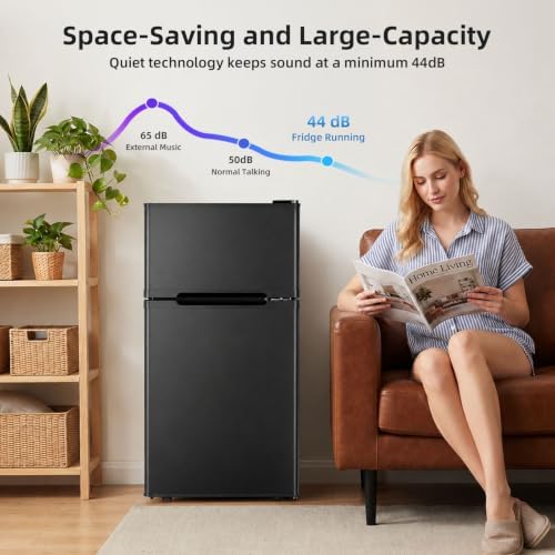 Antarctic Star Compact Mini Fridge with Freezer,Double Door with Adjustable Thermostat,Small Fridge Removable Shelves for Dorm/Office,2.5 Cu.Ft,Black - Image 5