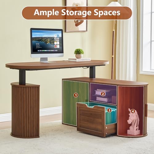 55" L Shaped Oval Electric Wood Standing Desk with Storage - Image 5