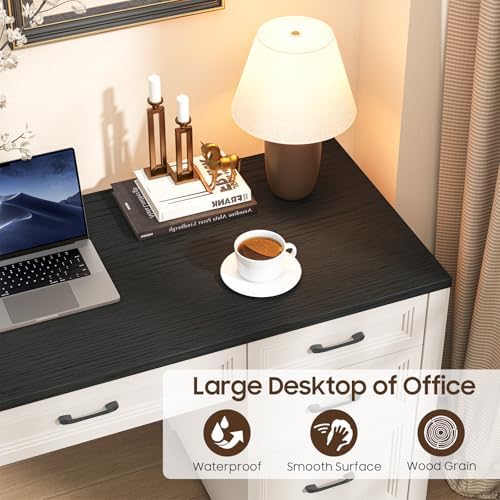 Vabches Farmhouse Executive Desk, Wood Home Office Desk with 2 Large File Drawers and 5 Storage Cabinets, Rustic Writing Desk for Work and Study, Black - Image 6