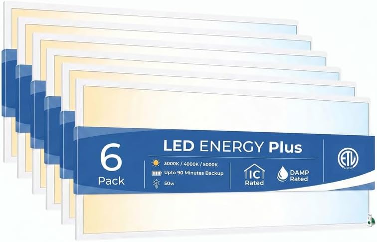 2X4 LED Flat Panel Light with Emergency Battery Backup, 50W 3000K/4000K/5000K, 0-10V Dimmable, 6250 Lumens, LED Drop Ceiling Lights, 100-277V, UL Listed(6 Pack) by LEDENERGYPLUS