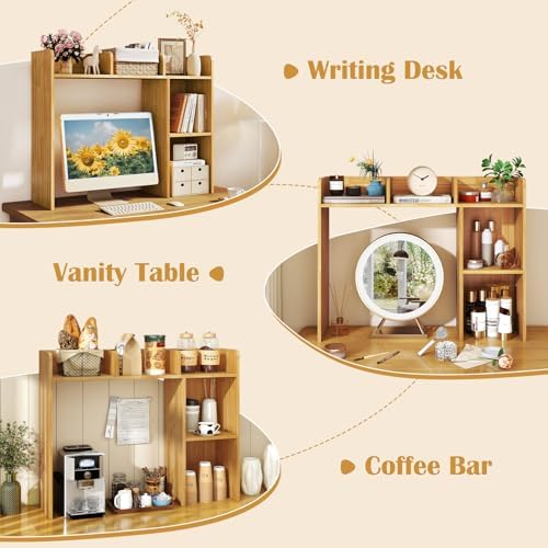 Desktop Bookshelf, 3-Tier Wood Countertop Bookcase with 5 Shelves, Desk Hutch for College Dorm, Multipurpose Desk Organizer Shelf Display Rack for Home Office, Hutch Top Only - Image 7