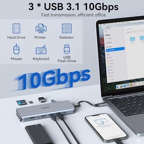 USB C Docking Station Dual Monitor, Selore 13-in-1 Triple Monitor Hub - Image 6