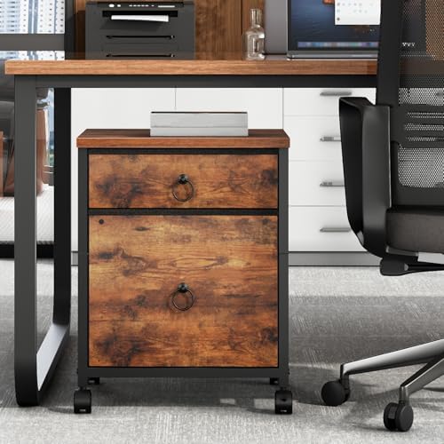 HOOBRO File Cabinet, 2-Drawer Vertical Mobile Office Cabinet, Rolling Printer Stand, for A4/Letter Size Files, Nonwovens Drawer, for Home Office, Rustic Brown BF21WJ01 - Image 2