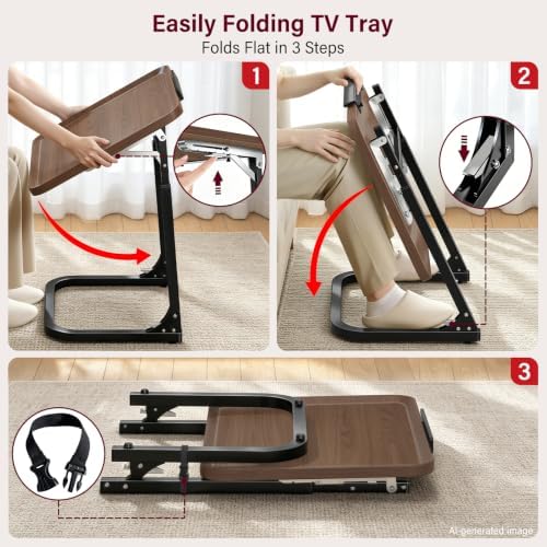 Heavy Duty C-Shaped End Table, Raised Edge Snack Table, Height & Tilt Adjustable TV Tray Table, Easy to Install, TV Dinner Tray Table for Couch, Bed, Work & Eating, Foldable & Easy Storage - Image 3