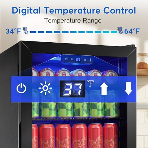 FoMup 20 Inch Beverage Refrigerator 150 Can with Glass Door – Mini Drink Cooler with Reversible Door, Safety Lock & Temperature Control, Small Fridge for Beer Soda Wine, Compact for Dorm Office Hotel - Image 4