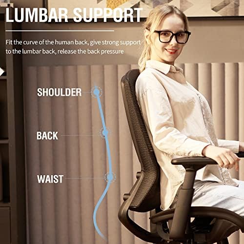 ELABEST Ergonomic Mesh Office Chair,Comfy Computer Desk Chair - BIFMA 5.1 Certified Commercial Swivel Task Chair for Home Office - Adjustable Lumbar Support & Armrests,Tilt Function,Wide Seat (Black) - Image 4