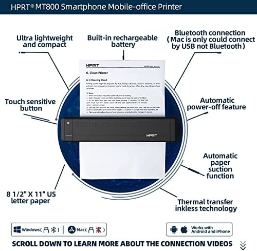 HPRT MT800 Portable Printer Wireless for Travel Bluetooth Android iPhones Laptops Printing with Case (MT800-Black) (Renewed) - Image 6