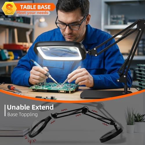 10X 30X Extra Large Magnifying Glass with Light and Stand 7-inch - Image 3