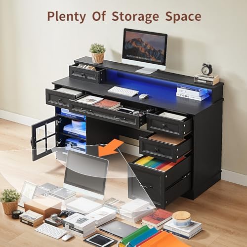 HAUOMS Farmhouse Executive Desk Computer Desk with Drawers，Black - Image 3