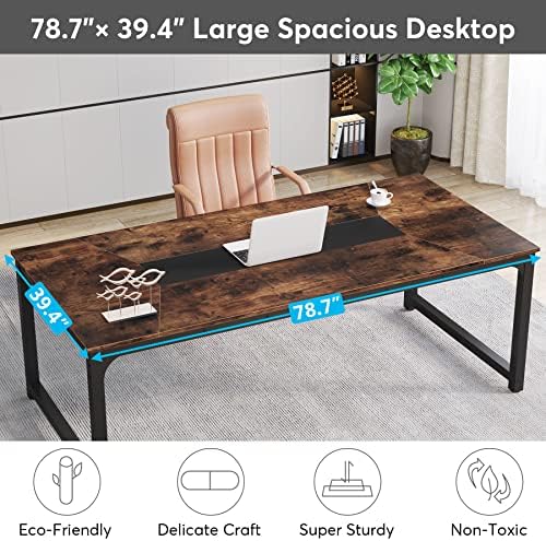 Tribesigns Modern Computer Desk, 78.7 x 39.4 inch X Large Executive Office Desk Computer Table Study Writing Desk Workstation for Home Office,Rustic/Black - Image 4
