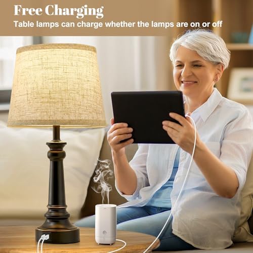 EJIAXIN Touch Lamps for Nightstand Set of 2 - Black Table Lamp for Bedroom Dimmable Bedside Lamp with USB C+A Ports - Lamps for Night Stands Living Room End Table,2 LED Bulbs Included - Image 3