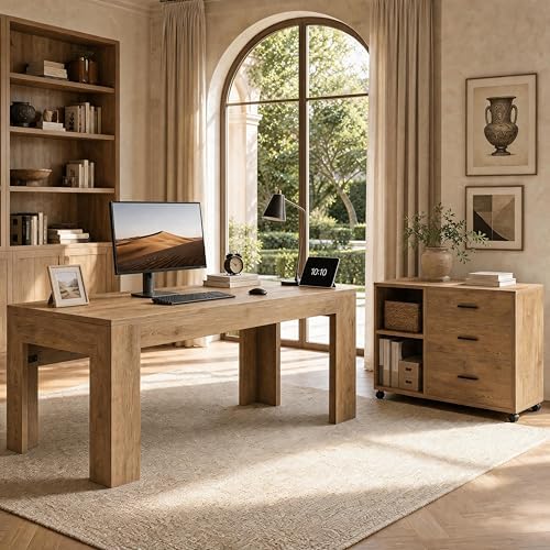 Tribesigns L Shaped Executive Office Desk with Drawers, Light Brown by Tribesigns