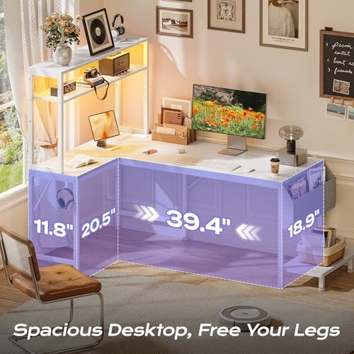 PRAISUN L Shaped Gaming Desk with LED Lights & Power Outlets - Image 5