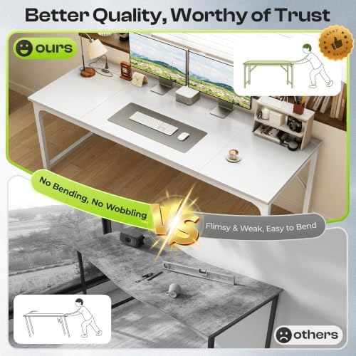 PRAISUN 70 x 24 Inch Computer Desk with Power Outlets & USB-C, White - Image 5