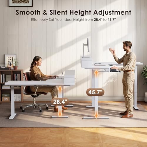 OffiGo 59 Inch L Shaped Electric Standing Desk with Drawers, White - Image 5