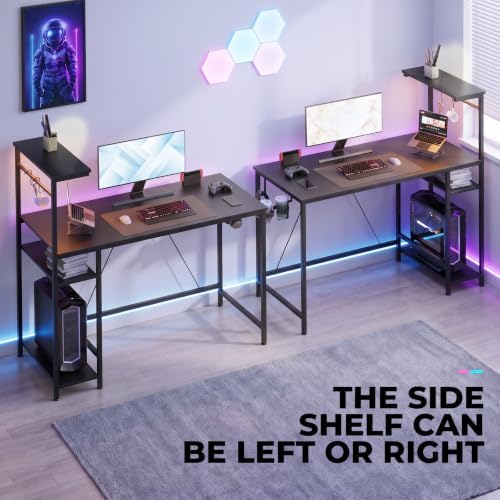 GTPLAYER 43" Gaming Desk with LED Lights, Reversible Shelves, Black - Image 6