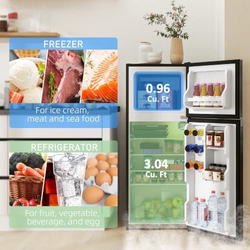 HOMCOM 4 Cu.Ft Mini Fridge with Freezer Double Reversible Door Black - Image 3