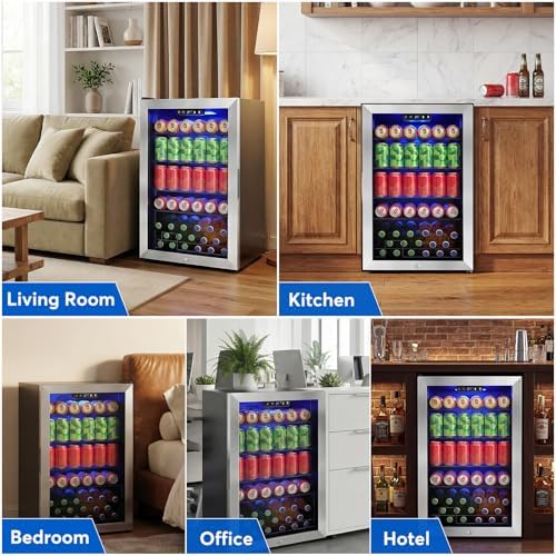 FoMup 20 Inch Beverage Refrigerator 150 Can with Glass Door – Mini Drink Cooler with Reversible Door, Safety Lock & Temperature Control, Small Fridge for Beer Soda Wine, Compact for Dorm Office Hotel - Image 6