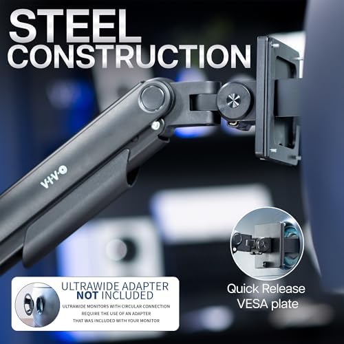 VIVO Heavy Duty Aluminum Ultrawide Monitor Tension Arm for up to 49 inch Screens, Holds 44 lbs, Premium Desk Mount Stand Designed for Samsung Odyssey G9 and More, Black, STAND-V101V - Image 6