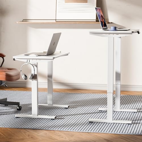 LongKe Electric Standing Desk Adjustable Height, 32x20 Inches Sit Stand up Desktop for Home Office, Ergonomic Rising Computer Table with Memory Preset, White - Image 2