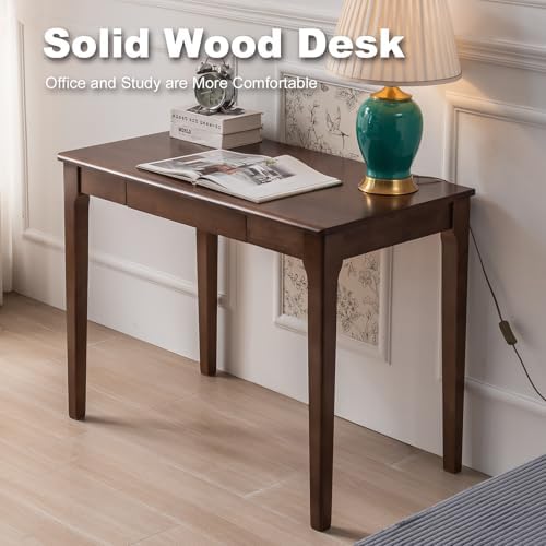 Solid Wood Desk, Gaming Study Home Office Desks for Work, Student PC Desk for Bedroom, Small Computer Desk for Small Spaces, Easy to Assemble (Walnut Color, 39inch) - Image 4