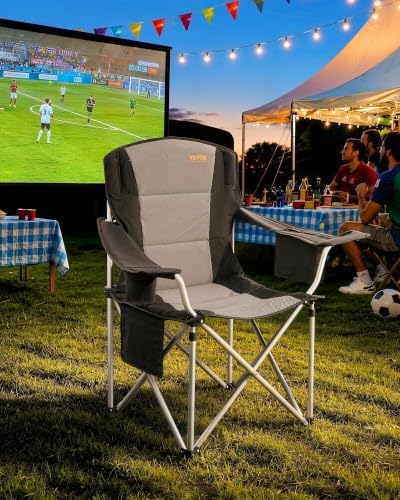 VEVOR Oversized Camping Folding Chair, Portable Heavy Duty Outdoor Quad Lumbar Back Padded with Side Pockets, Cup Holder and Cooler Bag for Beach, Lawn, Picnic, Fishing, Backpacking, Black - Image 2