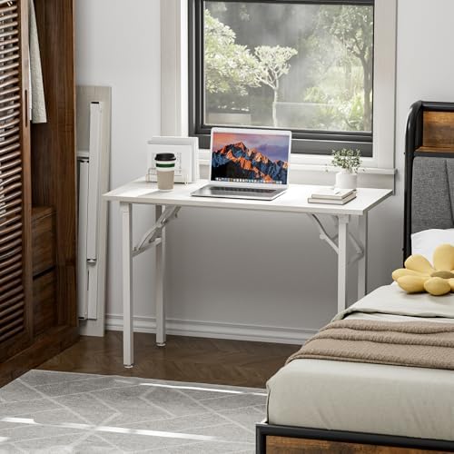 TEMI Small Computer Desk Folding Table - 43.3" Foldable Office Desk, No Assembly, Perfect for Small Spaces in Bedroom, Dorm, or Apartment, Portable Mini Desk or Study Table Compact Design, White Ash - Image 2