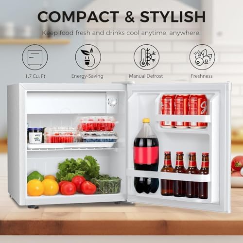 Antarctic Star 1.7 Cu.Ft Compact Refrigerator with Freezer,Adjustable Thermostat,Removable Glass Shelf,Single Reversible Door Mini Fridge for Bedroom,Office,Dorm,White - Image 2