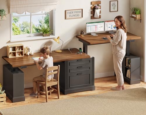 SEDETA 98.4'' Standing Two Person Desk with 3 Drawers, Storage Cabinet - Image 3