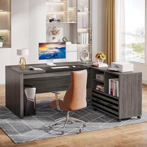 Tribesigns 62.2" L-Shaped Executive Desk with Mobile File Cabinet - Image 3