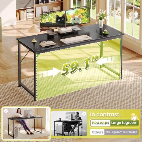 PRAISUN 63 Inch Computer Desk, Office Desk, Spacious Desktop, Black - Image 5