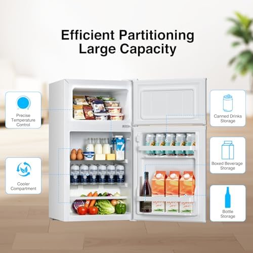 Kismile 2.5Cu.Ft Mini Fridge with Freezer Compact Refrigerator Double Door - Image 3