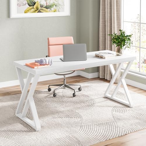 Tribesigns Writing Computer Desk, 55 inch Heavy Duty Study Desk with Z-Shaped Metal Leg, Modern Simple Home Office Computer Desk, White by Tribesigns